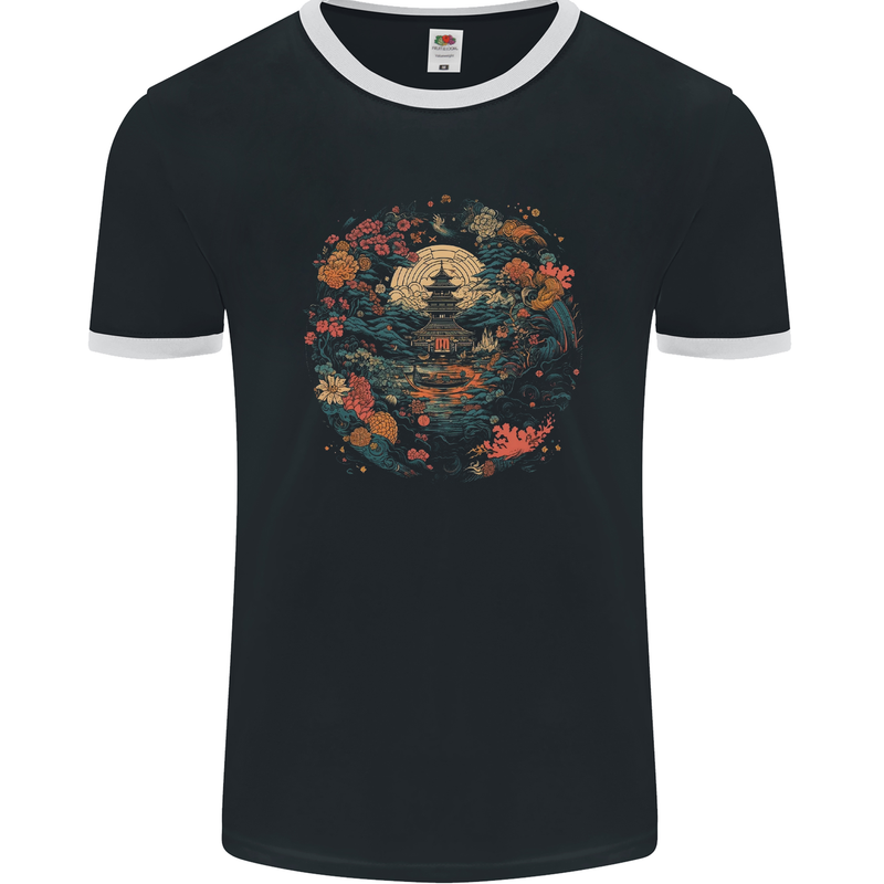 Japanese Fantasy Garden Japan Mens Ringer T-Shirt FotL Black/White