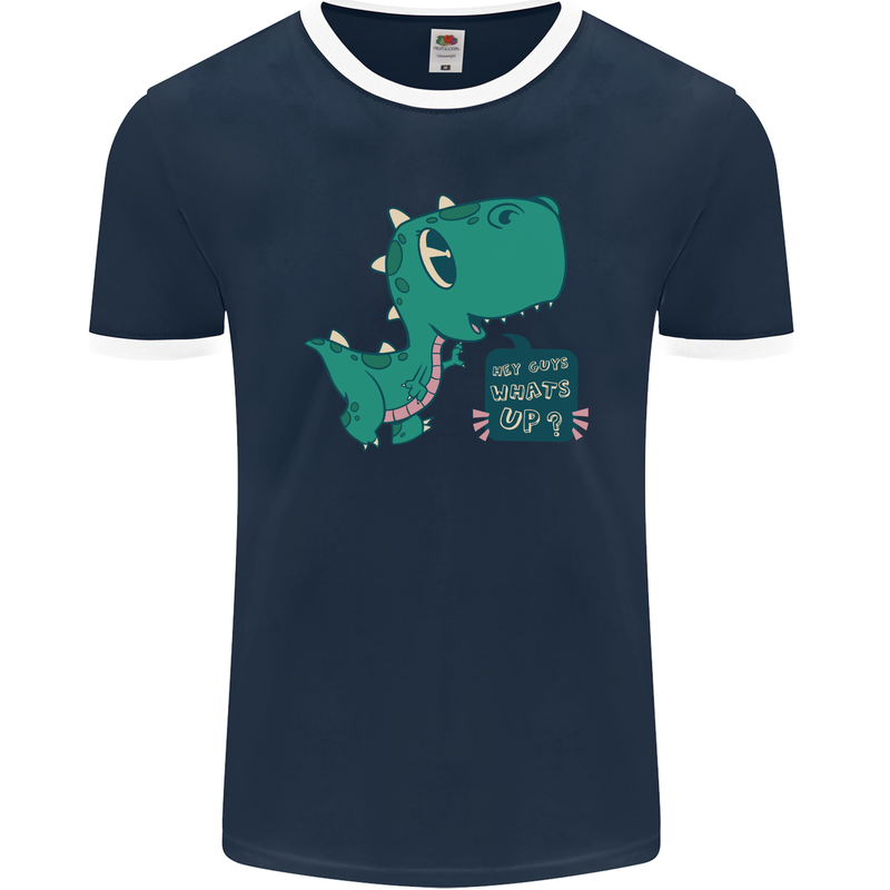 T-Rex Whats Up Mens Ringer T-Shirt FotL Navy Blue/White