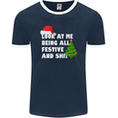 Bah Humbug Festive & Sh!t Christmas Xmas Mens Ringer T-Shirt FotL Navy Blue/White