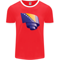 Curled Bosnia and Herzegovina Flag Day Football Mens Ringer T-Shirt FotL Red/White