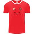 Cute Cat Face Mens Ringer T-Shirt Red/White