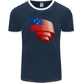 Curled Samoa Flag Samoan Day Football Mens Ringer T-Shirt FotL Navy Blue/White