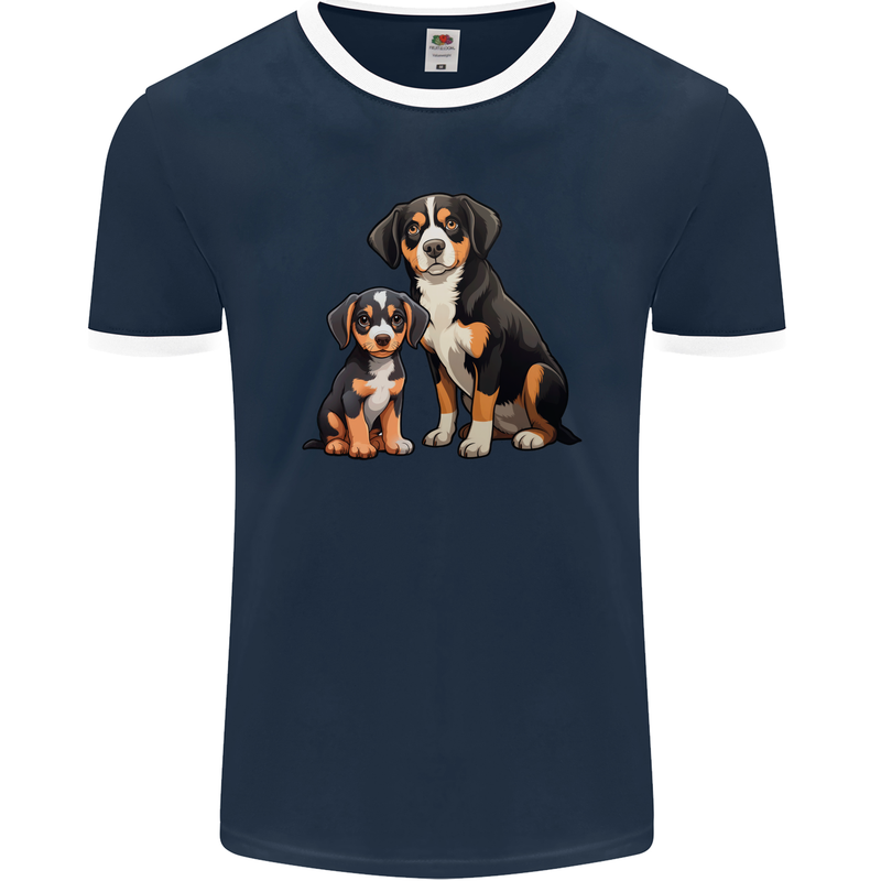 Entlebucher With Puppy Dog Mens Ringer T-Shirt FotL Navy Blue/White