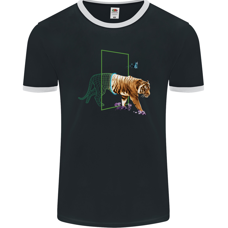 A SCI-FI Tiger Mens Ringer T-Shirt FotL Black/White