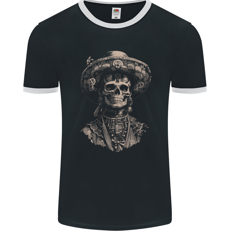 DOTD Day of the Dead Sugar Skull Mens Ringer T-Shirt FotL Black/White