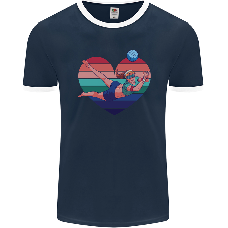 I Love Volleyball Heart Mens Ringer T-Shirt FotL Navy Blue/White