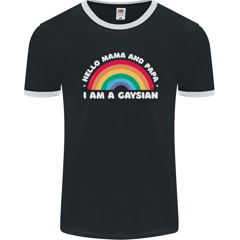 Hello Mama & Papa Im a Gaysian LGBT Mens Ringer T-Shirt FotL Black/White