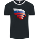 Curled Slovenia Flag Slovenian Day Football Mens Ringer T-Shirt FotL Black/White