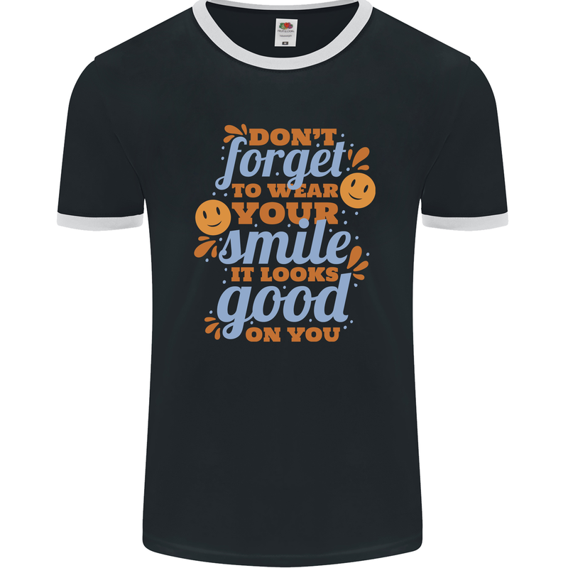 Wear Your Smile Feel Good Happy Joy Love Mens Ringer T-Shirt FotL Black/White