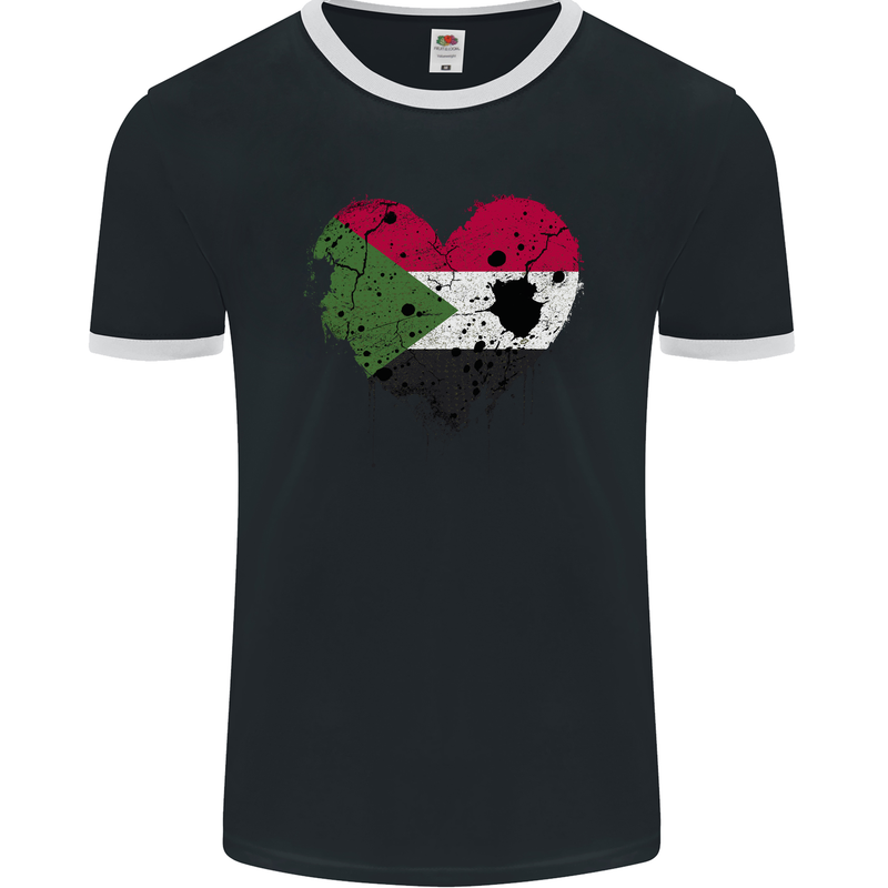 Love Sudan Flag Sudanese Day Football Mens Ringer T-Shirt FotL Black/White