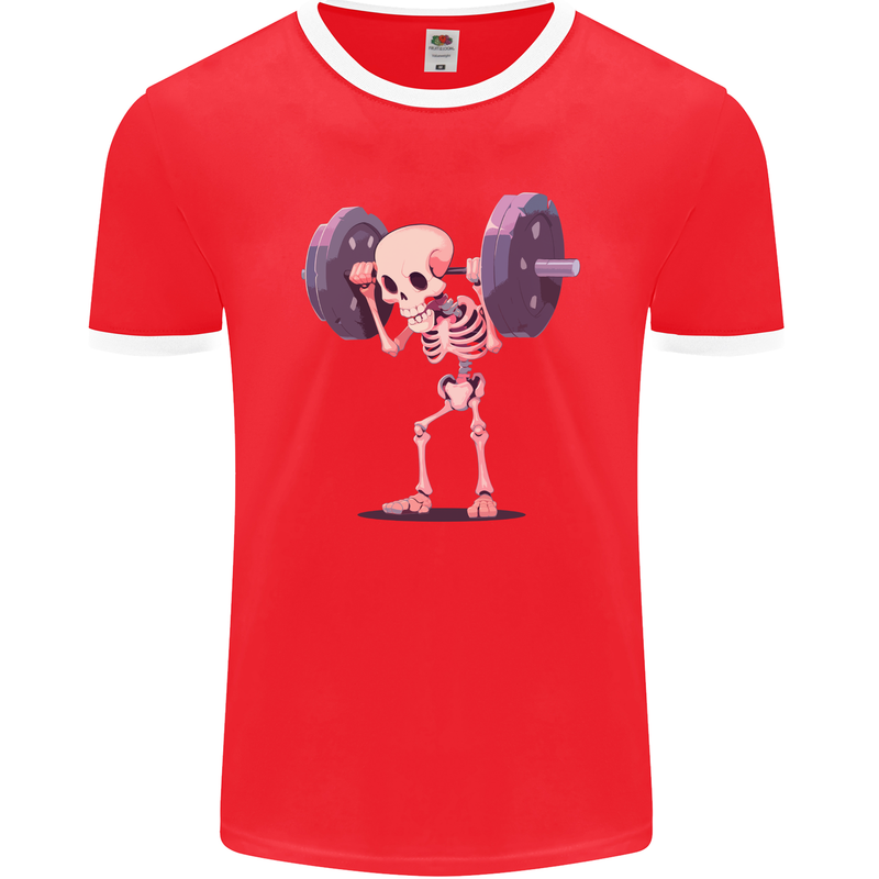 Gym Skeleton Bodybuilding Training Top Mens Ringer T-Shirt FotL Red/White