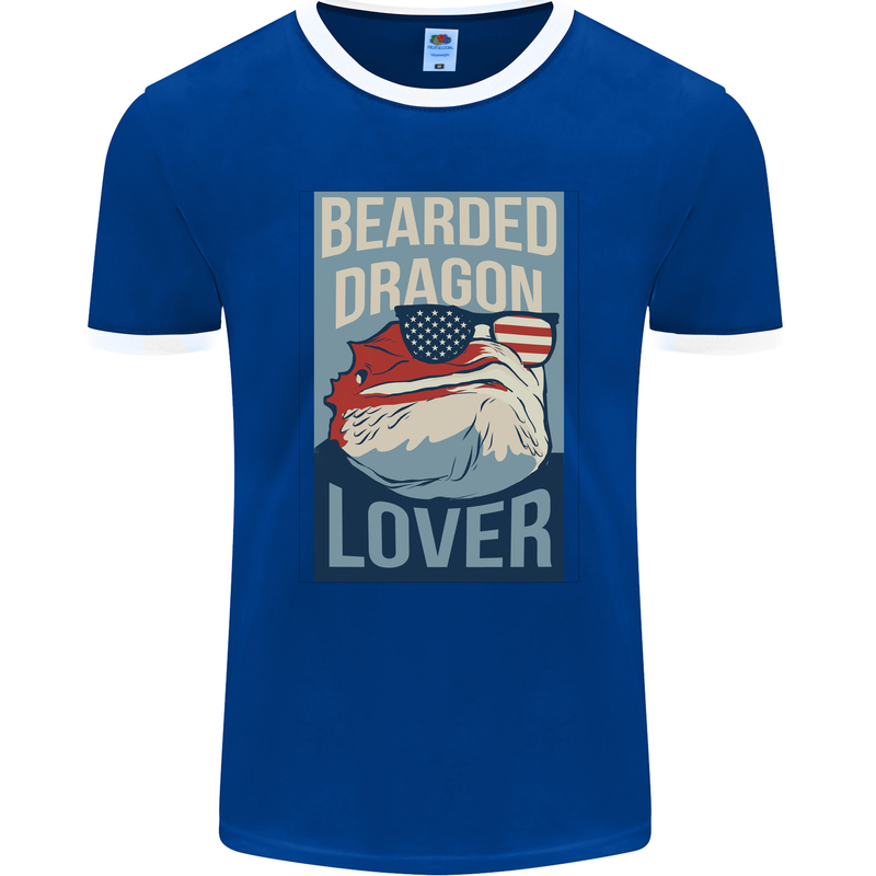 Bearded Dragon Lover USA America Mens Ringer T-Shirt FotL Royal Blue/White