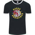 Santa On a Unicorn Funny Christmas Xmas Mens Ringer T-Shirt FotL Black/White