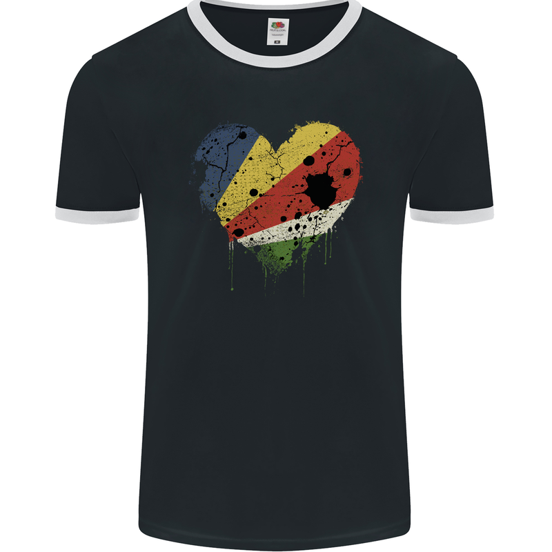 Love Seychelles Flag Seychellois Day Football Mens Ringer T-Shirt FotL Black/White