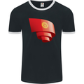 Curled Kyrgyzstan Flag Kyrgyz Day Football Mens Ringer T-Shirt FotL Black/White