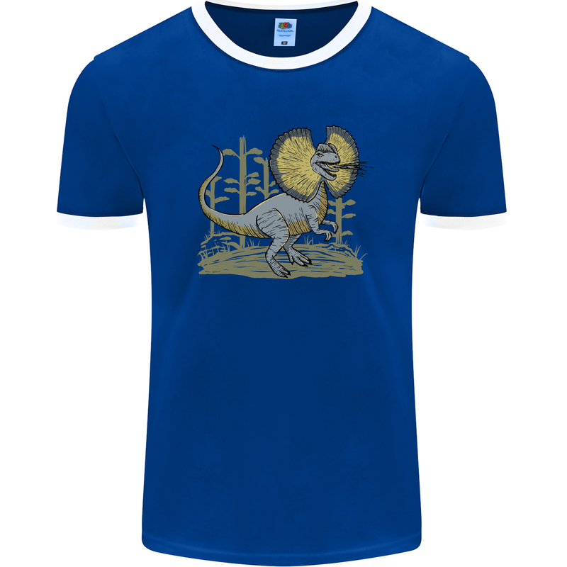 Dilophosaurus Dinosaur Mens Ringer T-Shirt FotL Royal Blue/White