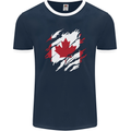 Torn Canada Flag Canadian Day Football Mens Ringer T-Shirt FotL Navy Blue/White