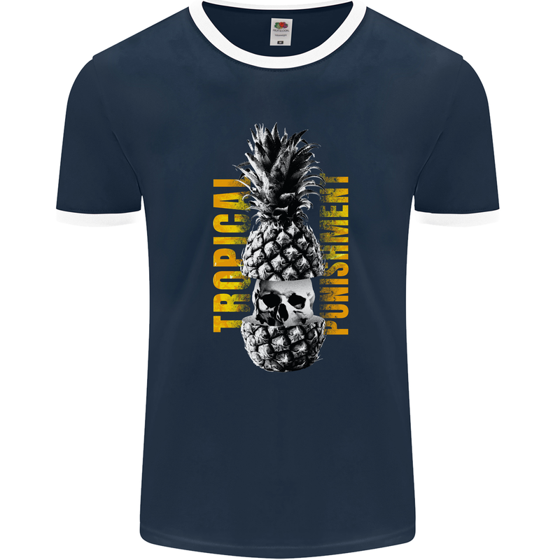 Tropical Punishment Pineapple Skull Mens Ringer T-Shirt FotL Navy Blue/White