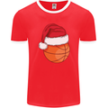 A Basketball Wearing a Christmas Hat Xmas Mens Ringer T-Shirt FotL Red/White