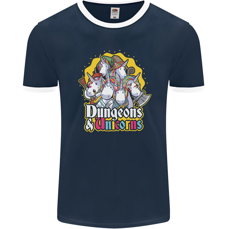 Dungeons & Unicorns Role Play Games RPG Mens Ringer T-Shirt FotL Navy Blue/White