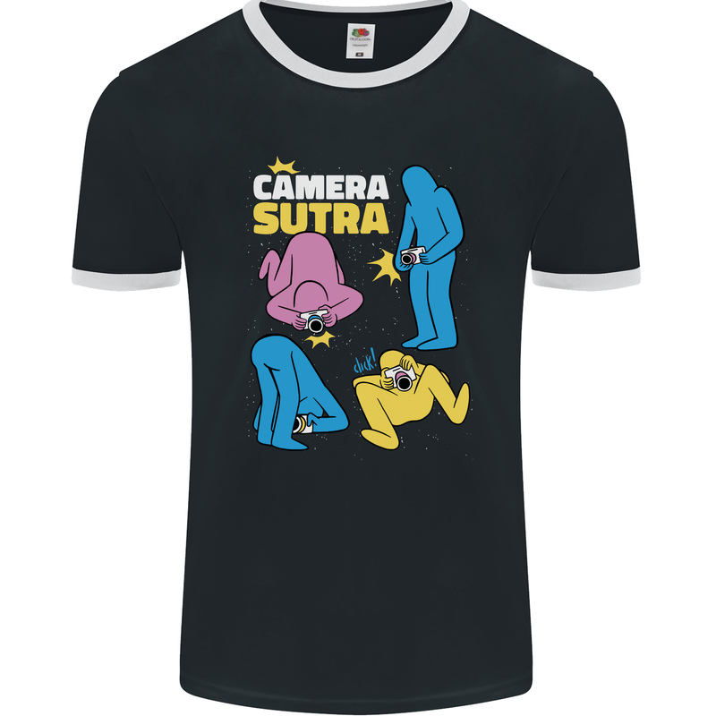 The Camera Sutra Funny Photography Photographer Mens Ringer T-Shirt FotL Black/White