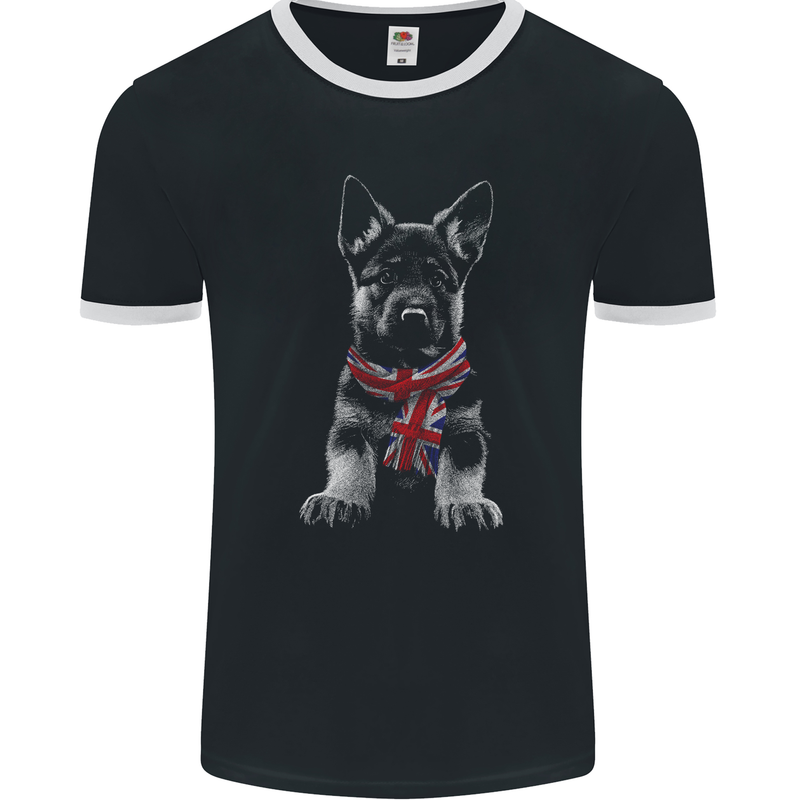 German Shepherd Union Jack Scarf Alsatian Mens Ringer T-Shirt FotL Black/White