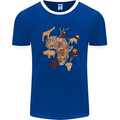 Africa Wildlife Map Giraffe Rhino Ape Elephant Lion Mens Ringer T-Shirt FotL Royal Blue/White