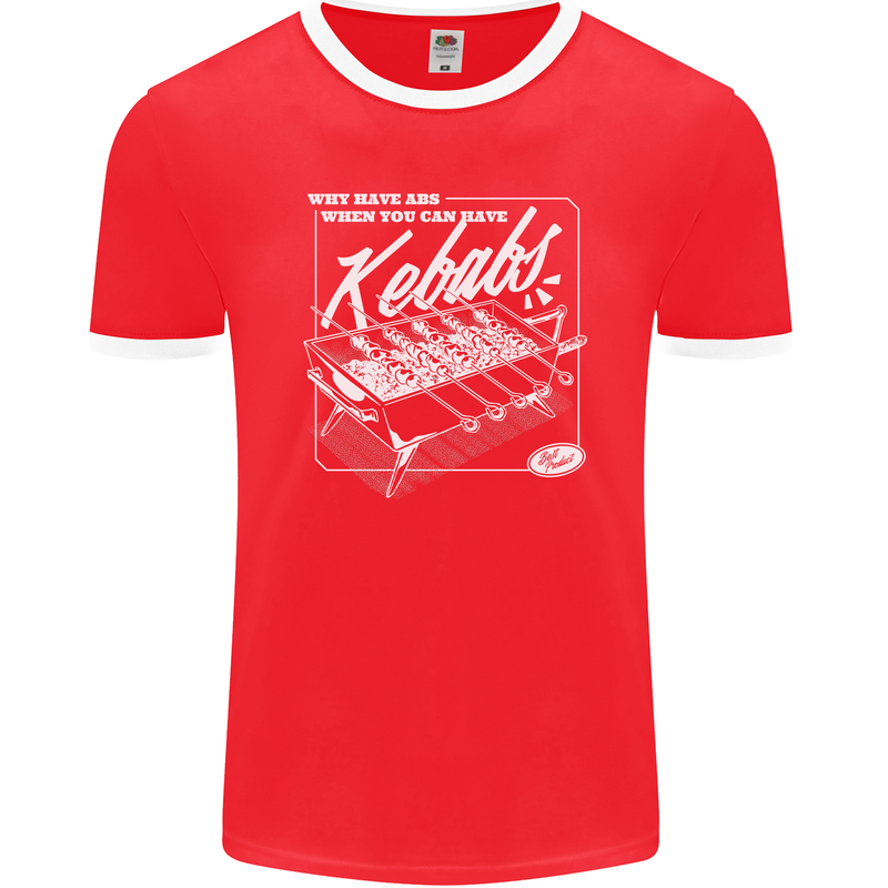 Funny Gym Overweight Fat Abs Kebabs Mens Ringer T-Shirt FotL Red/White