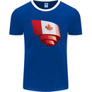 Curled Canada Flag Canadian Day Football Mens Ringer T-Shirt FotL Royal Blue/White