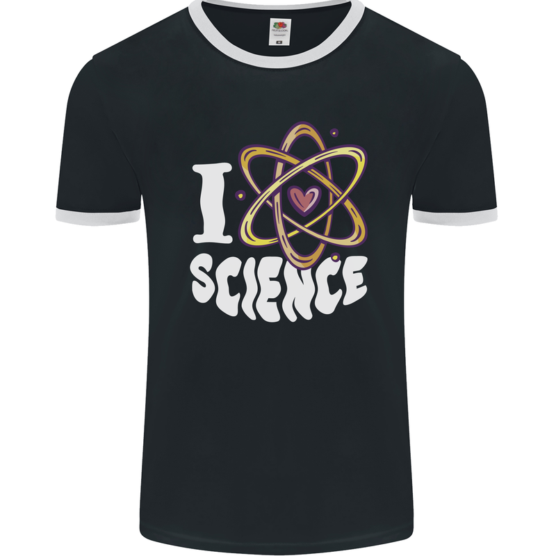 I Love Science Physics Chemistry Biology Nerd Mens Ringer T-Shirt FotL Black/White