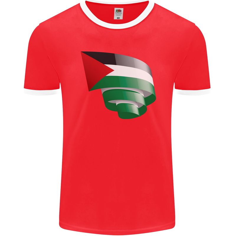 Curled Palestine Flag Palestinian Day Football Mens Ringer T-Shirt FotL Red/White