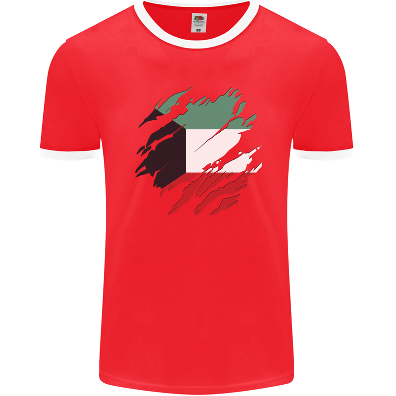 Torn Kuwait Flag Kuwaiti Day Football Mens Ringer T-Shirt FotL Red/White