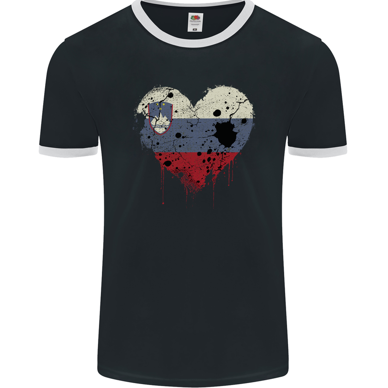 Love Slovenia Flag Slovenian Day Football Mens Ringer T-Shirt FotL Black/White