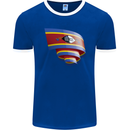 Curled Swaziland Flag Swazi Day Football Mens Ringer T-Shirt FotL Royal Blue/White