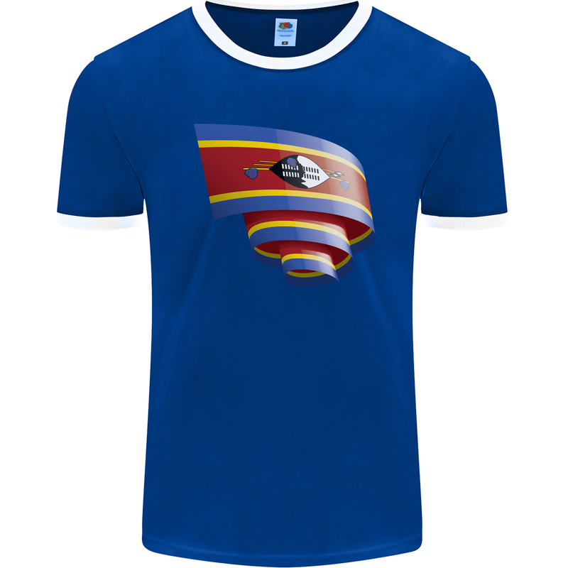 Curled Swaziland Flag Swazi Day Football Mens Ringer T-Shirt FotL Royal Blue/White