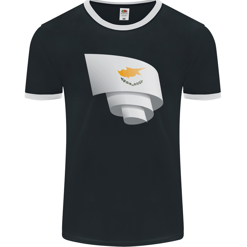Curled Cyprus Flag Cypriot Day Football Mens Ringer T-Shirt FotL Black/White