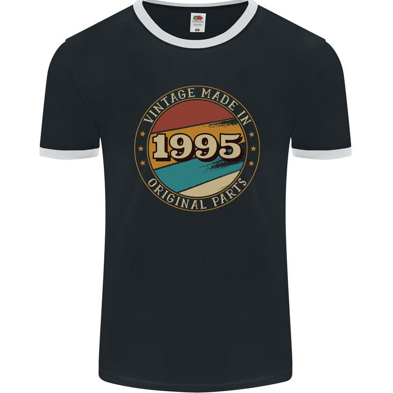 28th Birthday  Vintage Made In 1995 Mens Ringer T-Shirt FotL Black/White