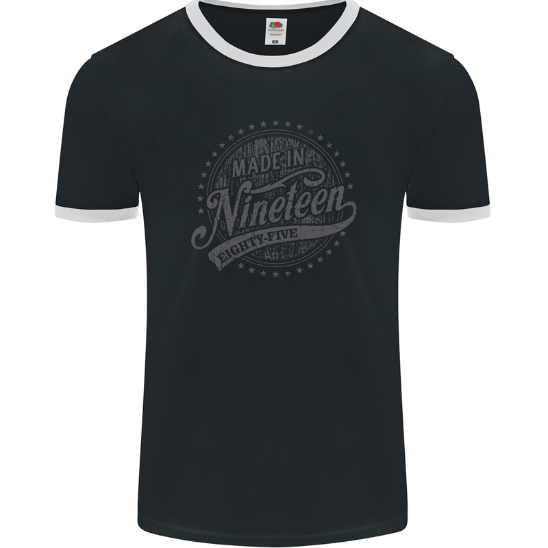 Distressed 38th Birthday Made In 1985 Mens Ringer T-Shirt FotL Black/White
