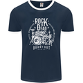 Rock is Dead Music Drummer Drumming Mens Ringer T-Shirt FotL Navy Blue/White