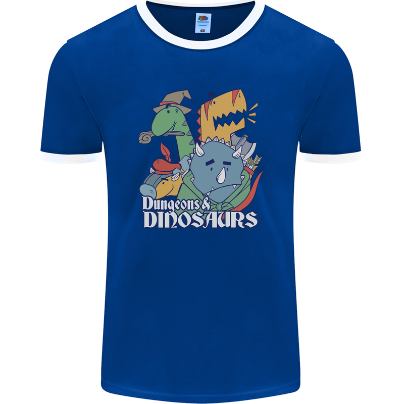 Dungeons & Dinosaurs Funny T-Rex Mens Ringer T-Shirt FotL Royal Blue/White