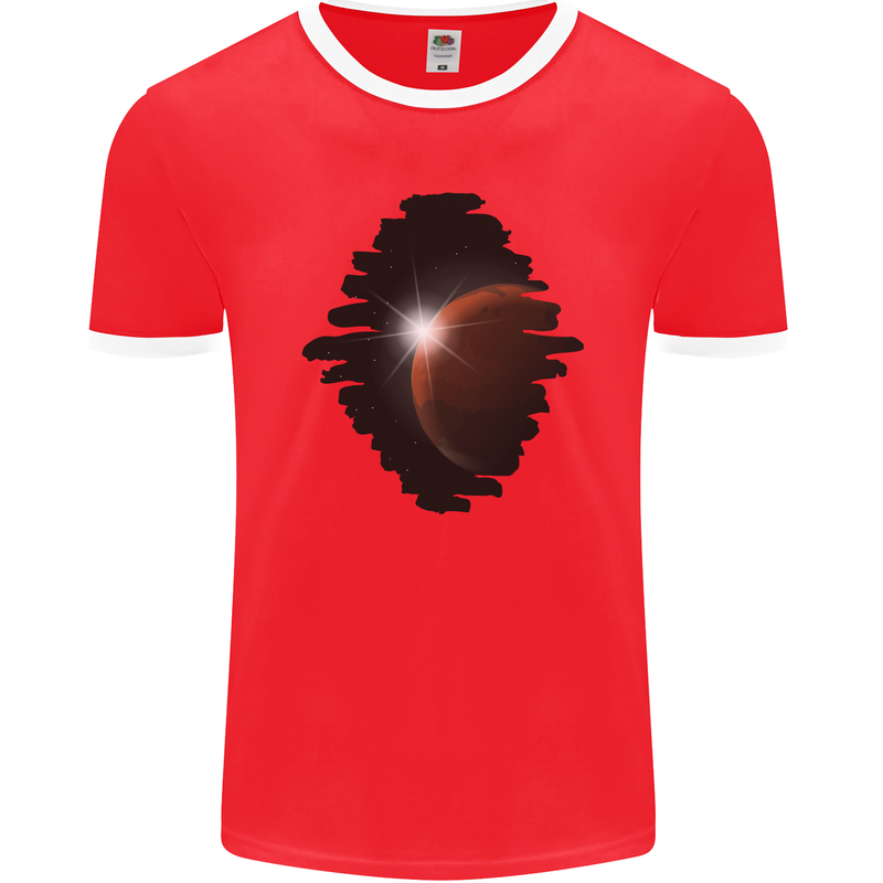 Space Planet Sun Flare Universe Mens Ringer T-Shirt FotL Red/White