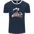 An Army Biker With Tank Skull Motorcycle Mens Ringer T-Shirt FotL Navy Blue/White