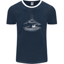 Aircraft Carrier Royal Navy Ship Sailor Mens Ringer T-Shirt FotL Navy Blue/White