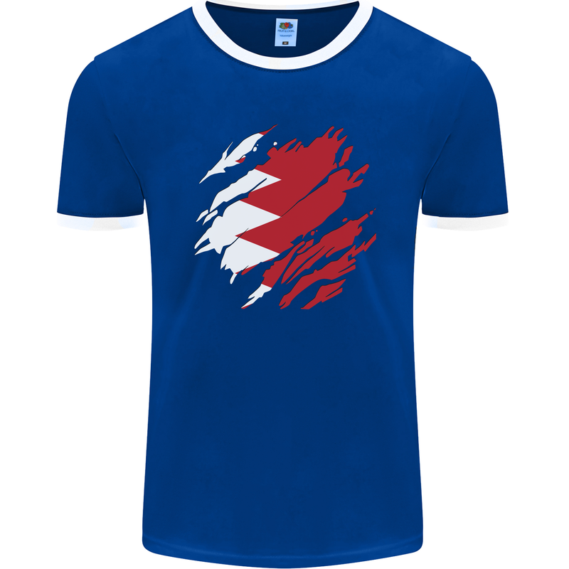 Torn Bahrain Flag Bahraini Day Football Mens Ringer T-Shirt FotL Royal Blue/White