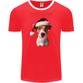 Christmas Jack Russell Dog Wearing an Xmas Hat Mens Ringer T-Shirt FotL Red/White