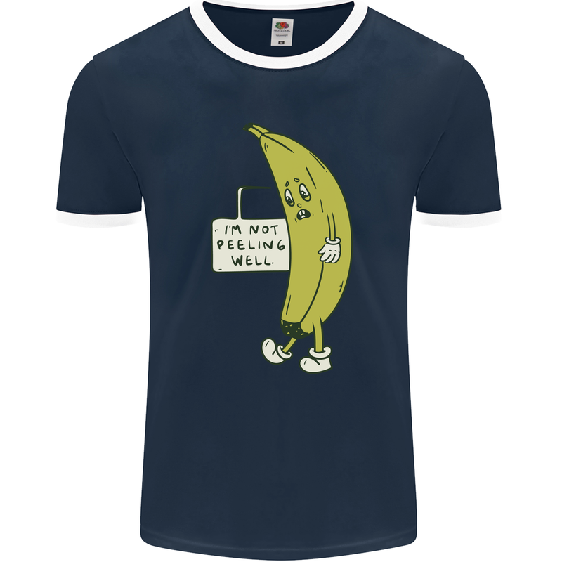 I'm Not Peeling Well Funny Ill Banana Mens Ringer T-Shirt FotL Navy Blue/White