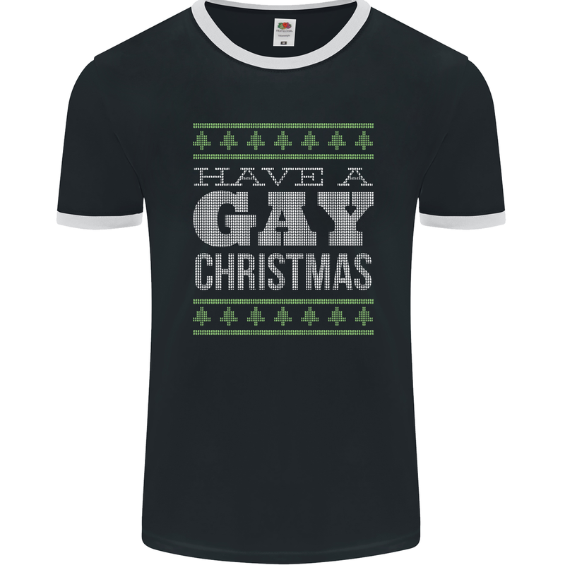 Have a Gay Christmas Funny LGBT Xmas Mens Ringer T-Shirt FotL Black/White