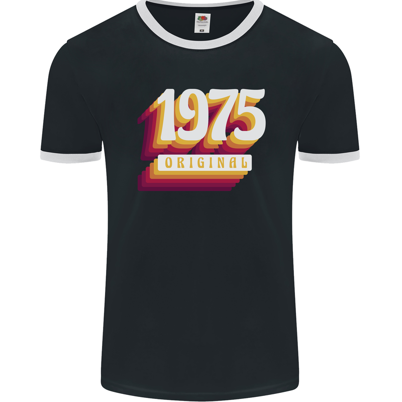 Retro 48th Birthday Original 1975 Mens Ringer T-Shirt FotL Black/White