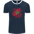 Torn Morocco Flag Moroccan Day Football Mens Ringer T-Shirt FotL Navy Blue/White