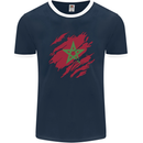 Torn Morocco Flag Moroccan Day Football Mens Ringer T-Shirt FotL Navy Blue/White